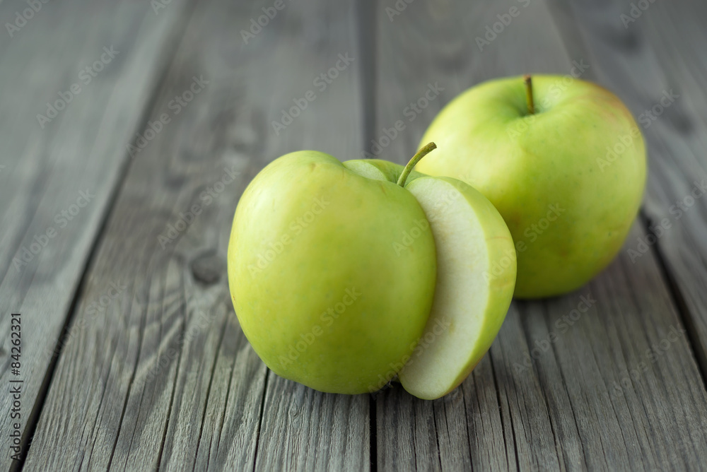 Fresh apple on old wood background. Healthy and tasty food