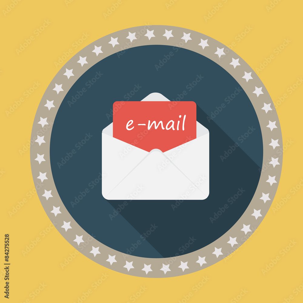 E-Mail Flat Icon with Long Shadow, Vector Illustration