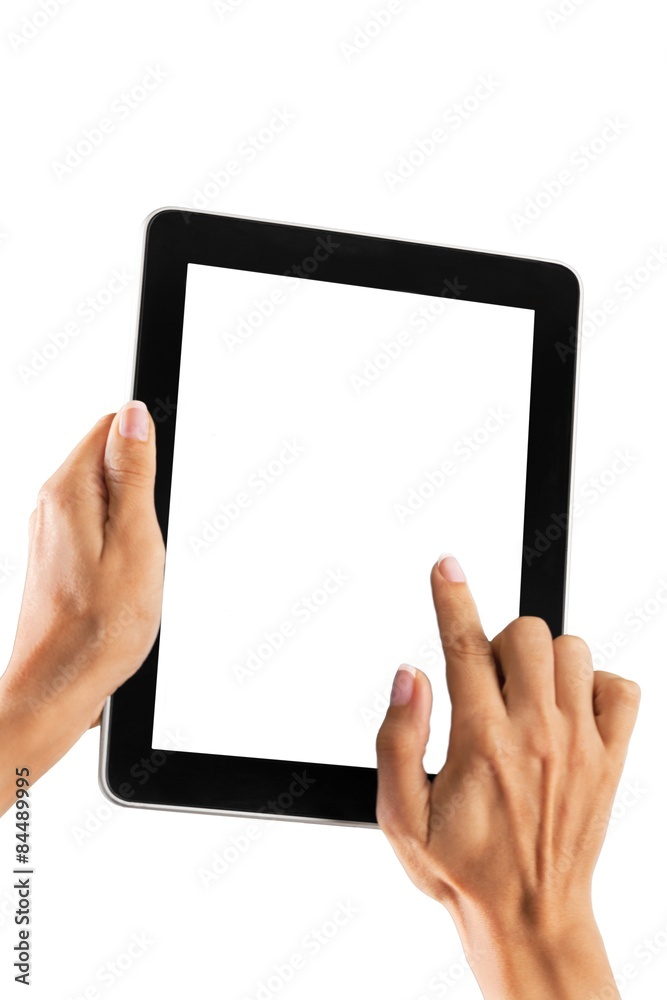 Tablet, hand, hold.