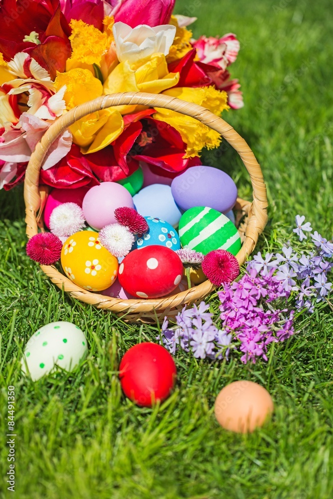 Easter, basket, grass.