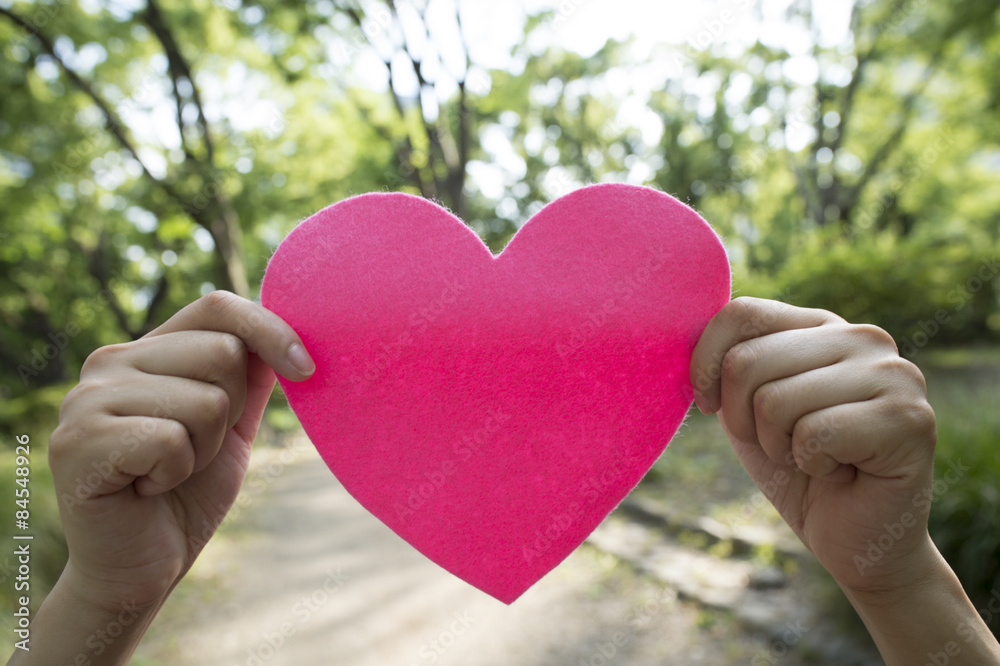 Pink heart and women hands