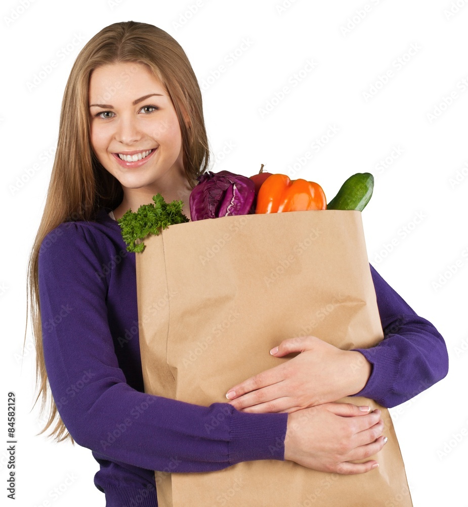 Groceries, Women, Paper Bag.