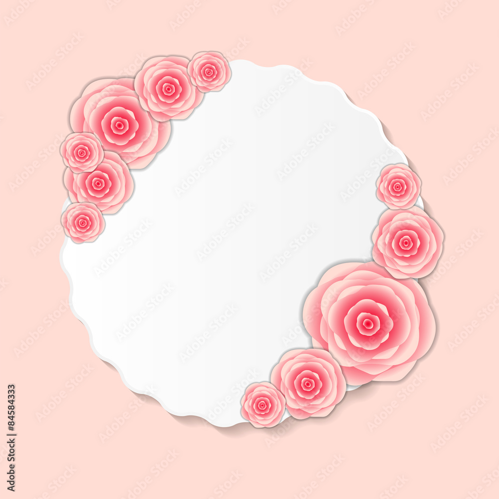 Vintage Frame with Rose Flowers Vector Illustration