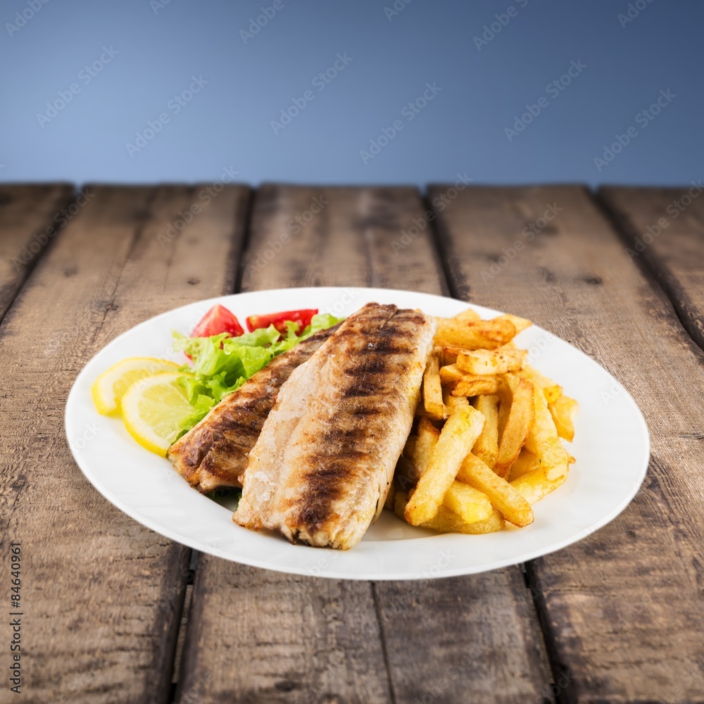 Fish, French Fries, Grilled.