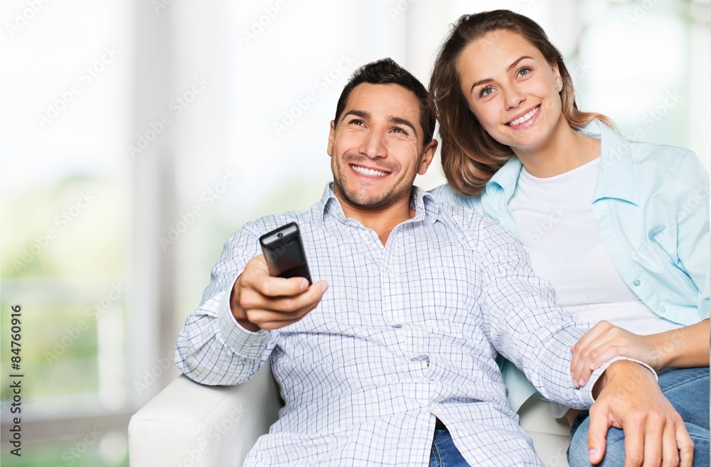 Watching TV, Couple, Remote Control.