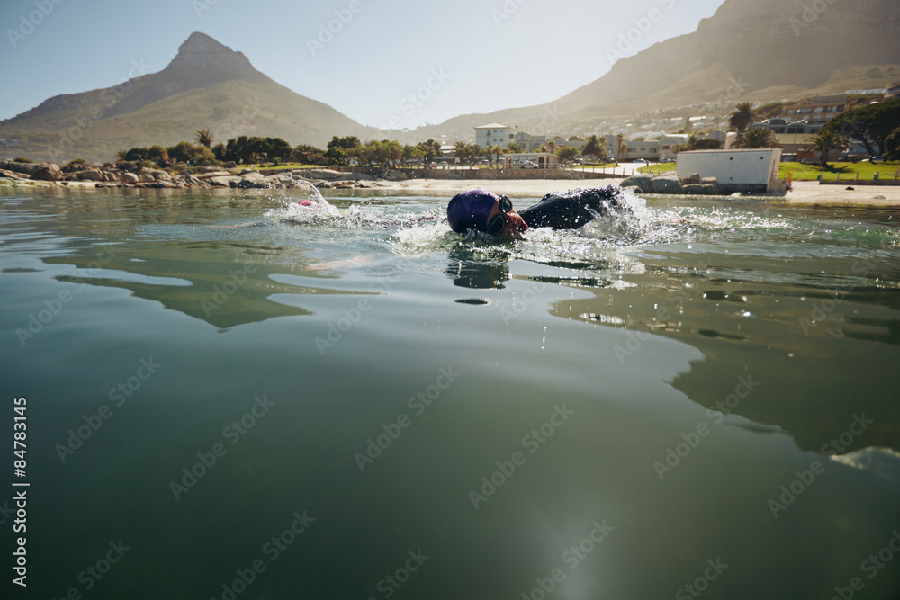 Athlete practicing for the triathlon