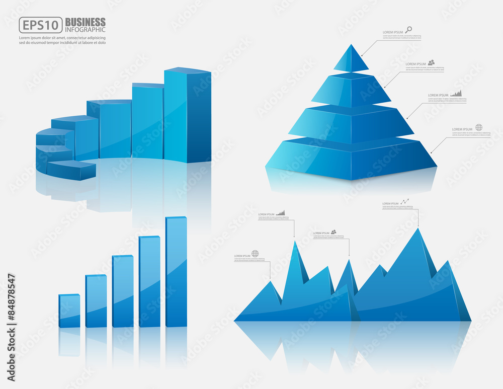 Set of vector 3d graph modern infographic elements, business