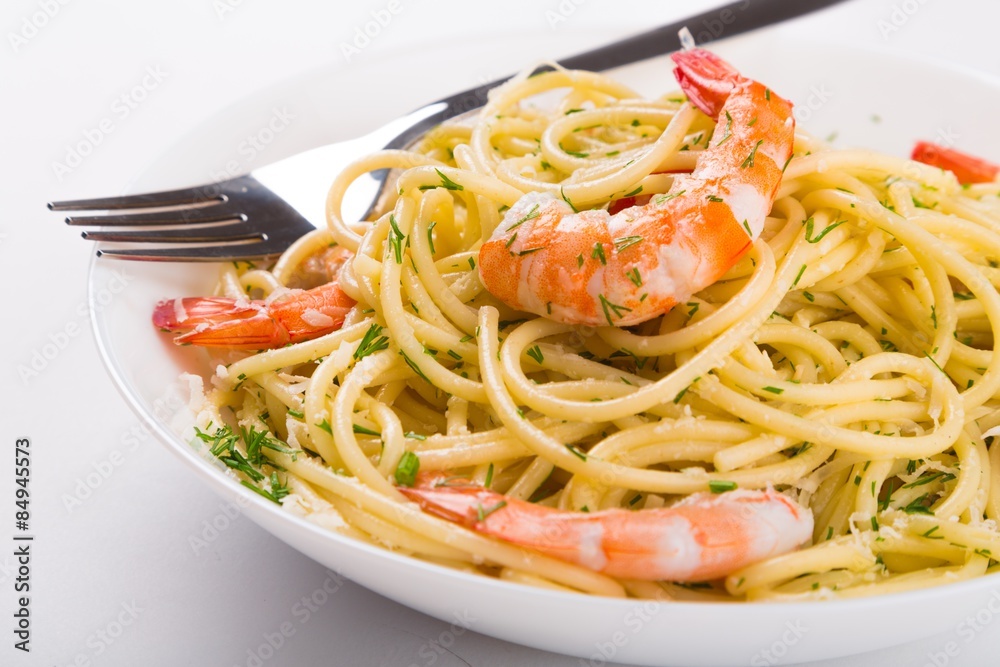 Pasta, Food, Shrimp.