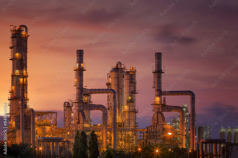 Oil refinery at twilight sky