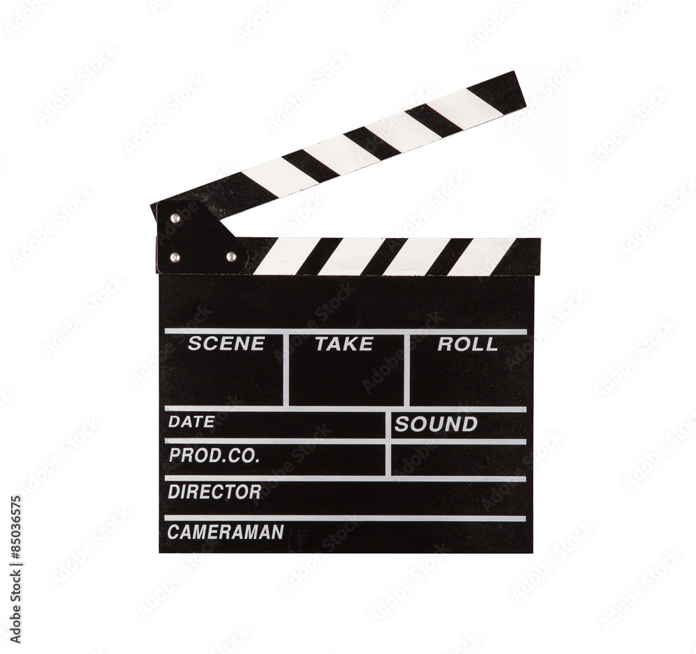 Film clapper on white background