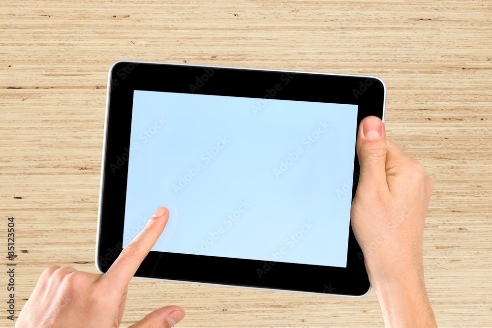 Holding, hand, tablet.