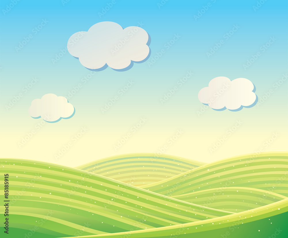 Vector landscape with fields and hills. Can be used as a background.