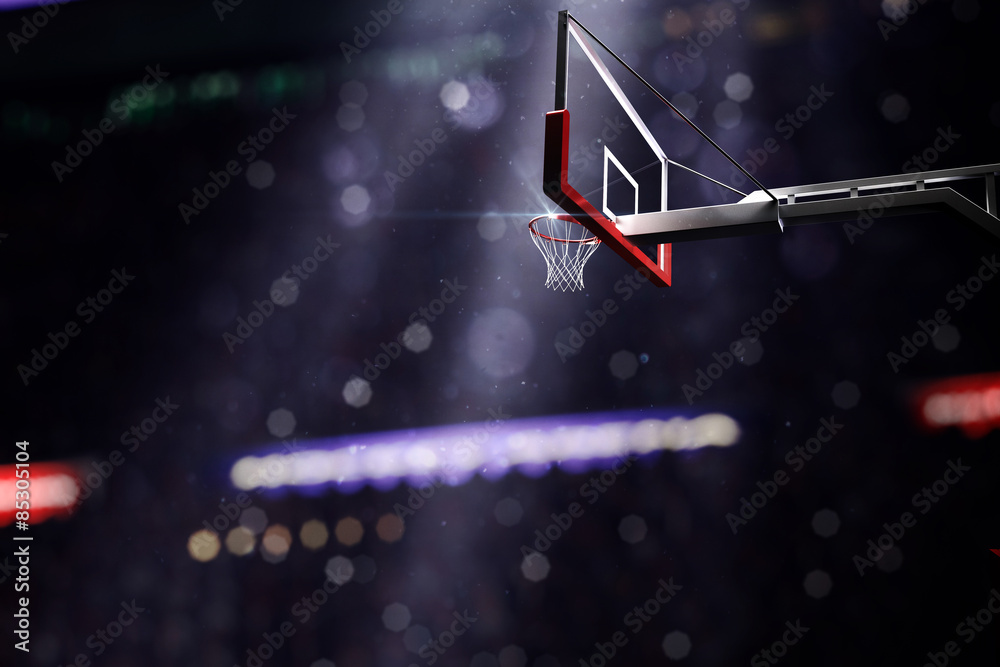 Basketball court. Sport arena. 3d render background. unfocus in long shot distance