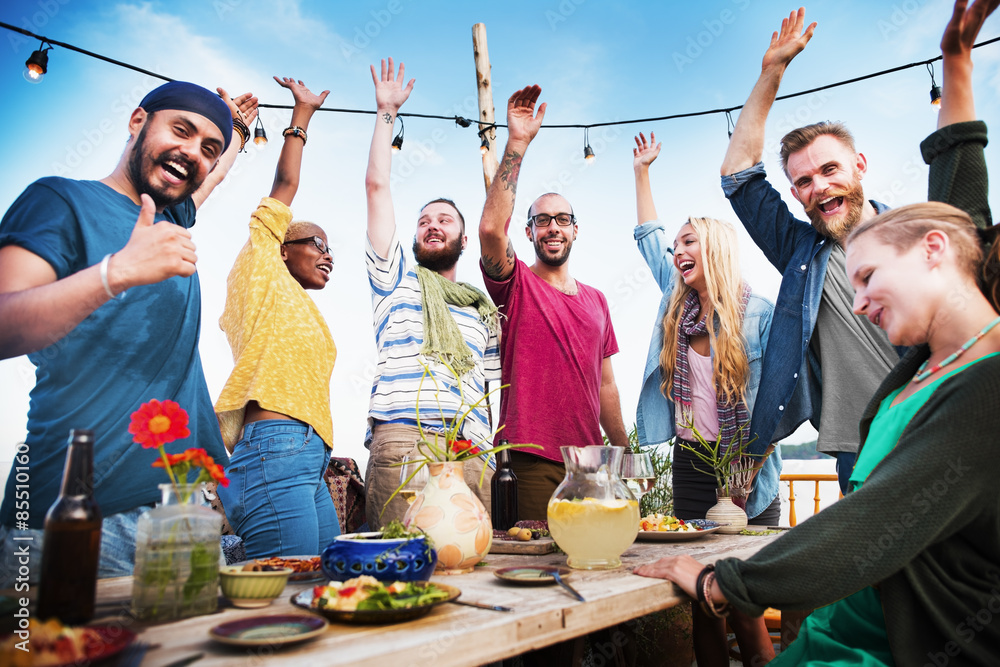 Beach Party Dinner Friendship Happiness Summer Concept