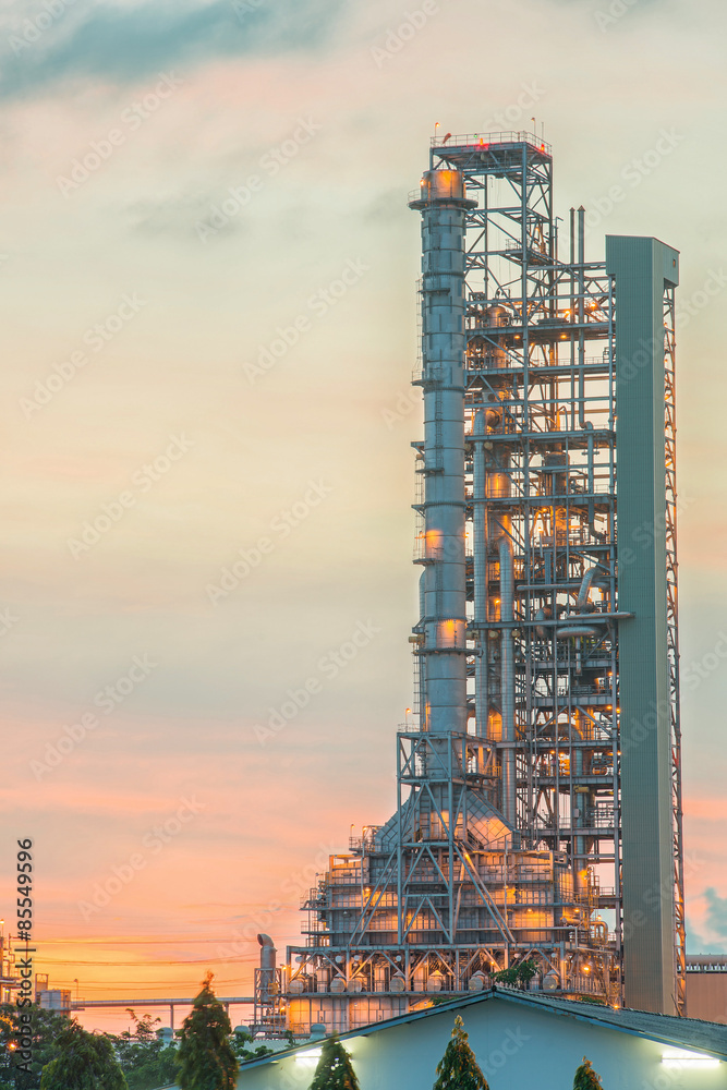 Distillation of Oil refinery at twilight