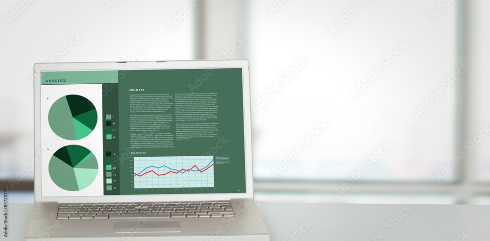 Composite image of business interface with graphs and data