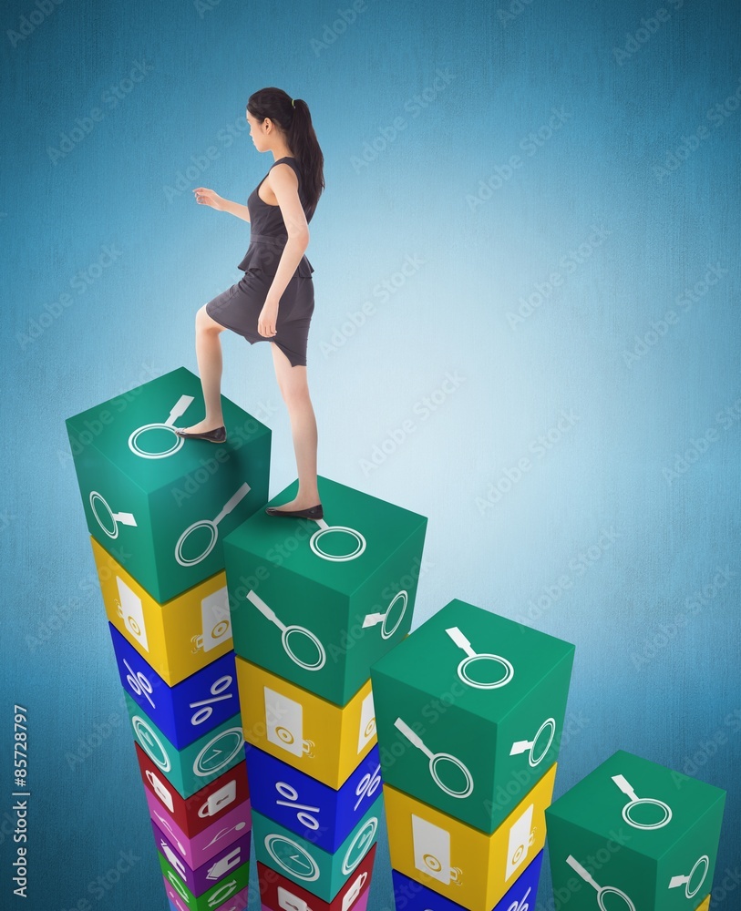 Composite image of businesswoman stepping up