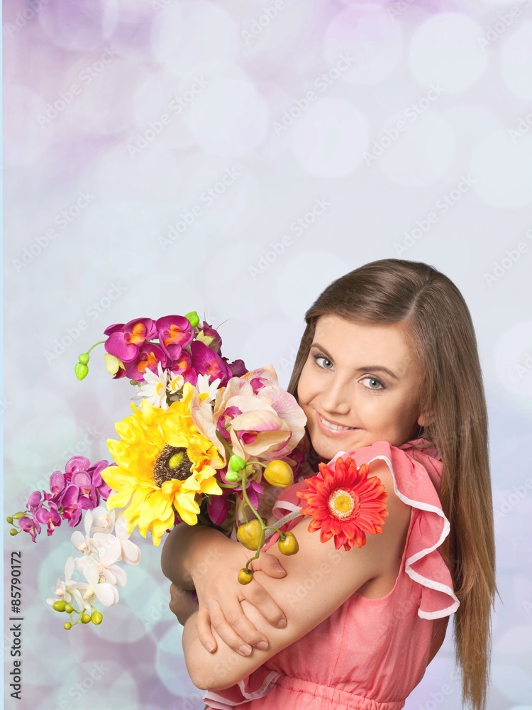 Women, Flower, Smiling.