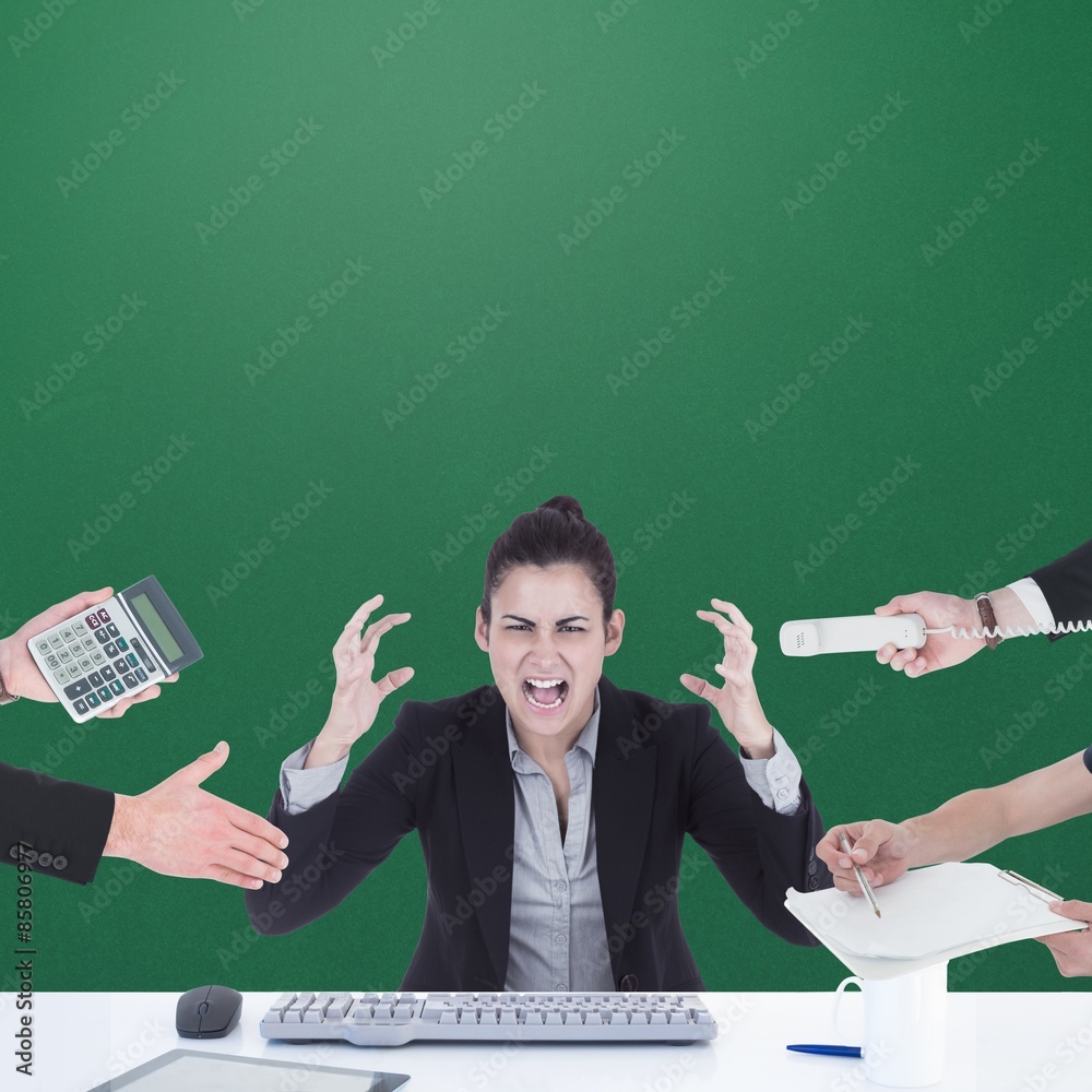 Composite image of businessman in suit offering his hand