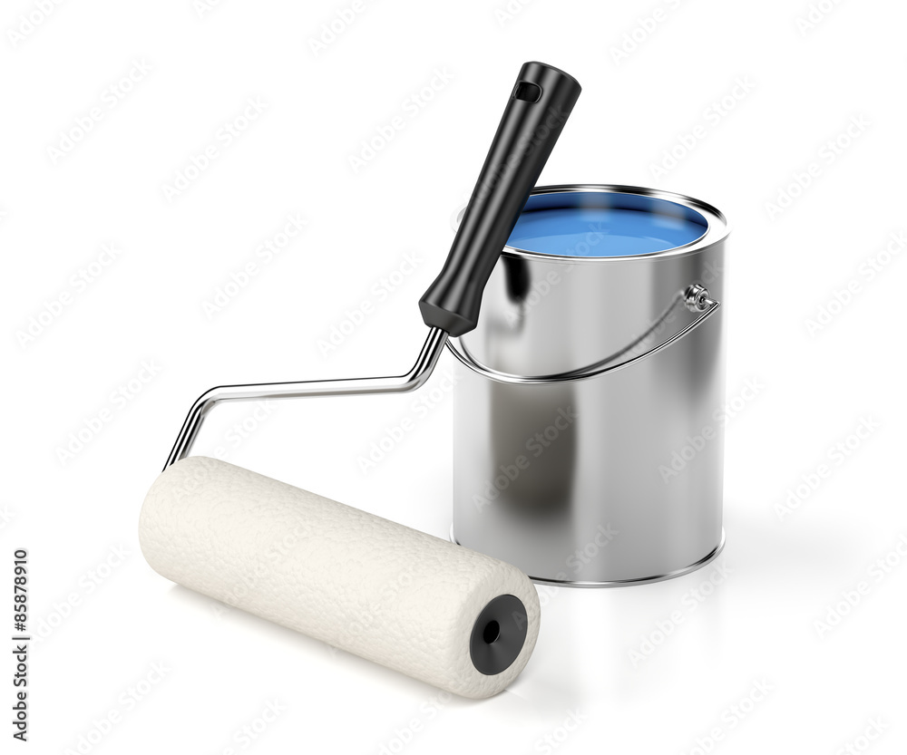 Paint roller and blue paint