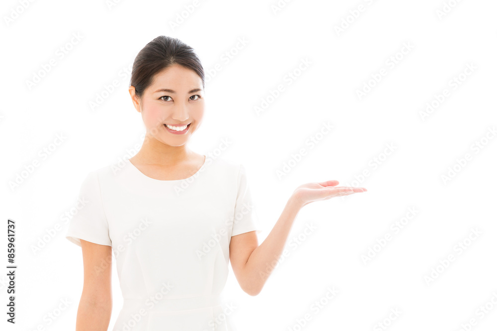 attractive asian woman on white background