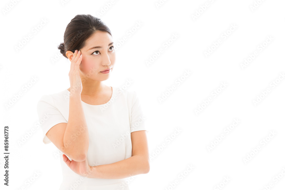 attractive asian woman on white background