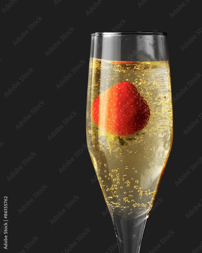 Champagne, Strawberry, Cocktail.