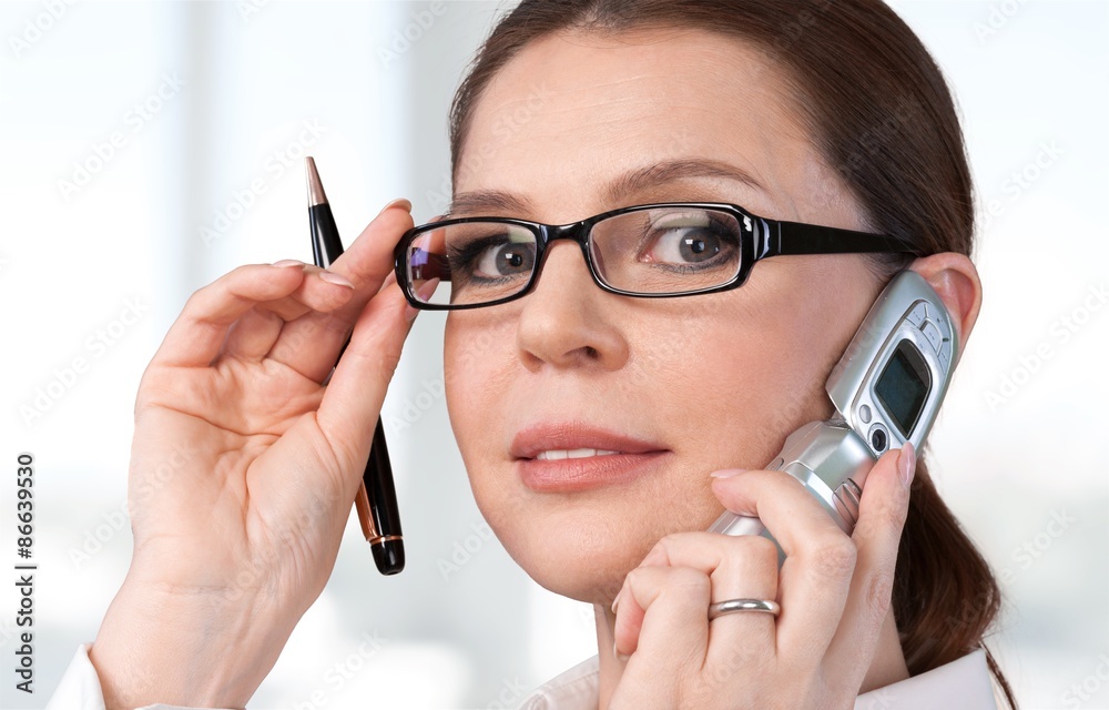 Women, Glasses, Telephone.