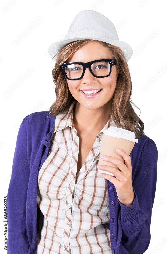 Hipster, woman, smiling.