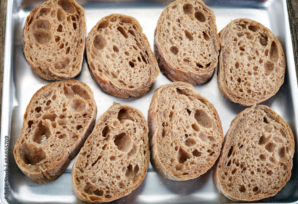 bread slices on pan