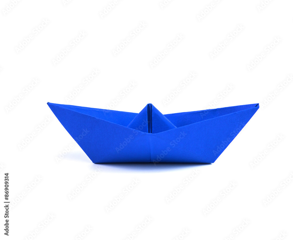 blue paper Boat on white background