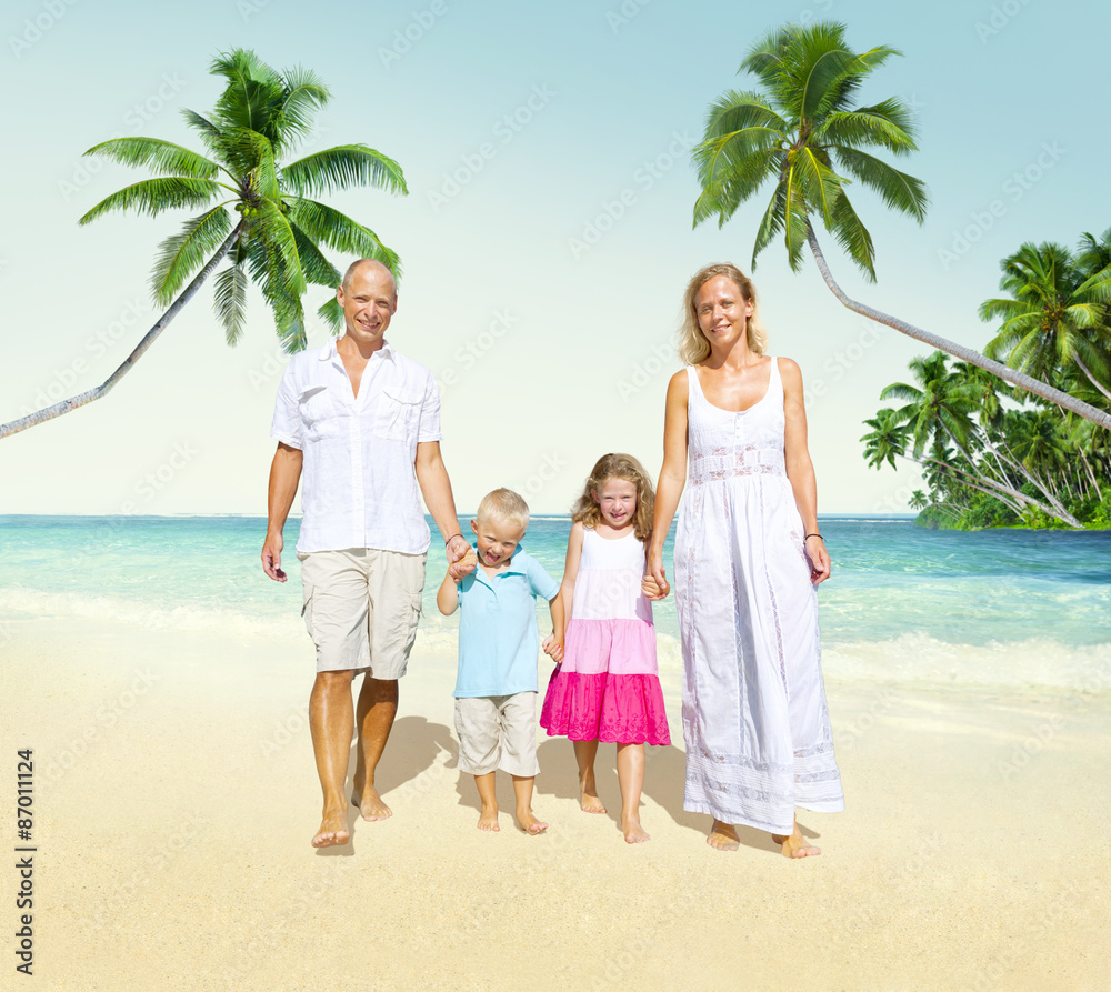 Family Walking Playful Vacation Travel Holiday Concept