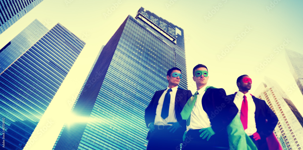 Superhero Business People Strength Cityscape Concept