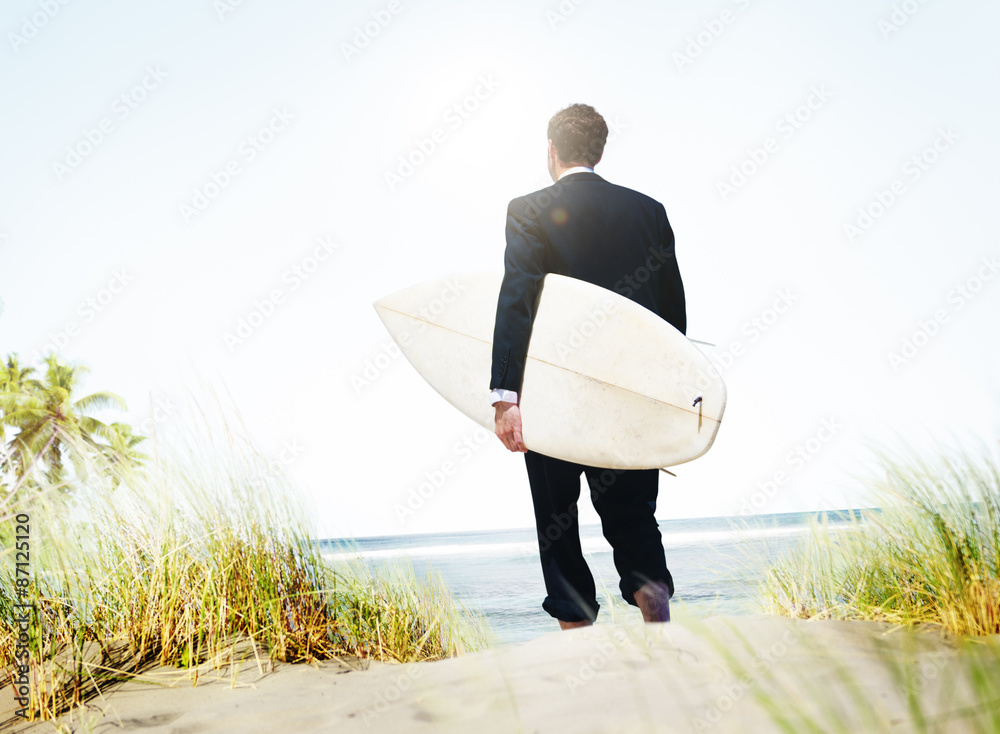 Businessman Surfer Activity Beach Vacations Concept