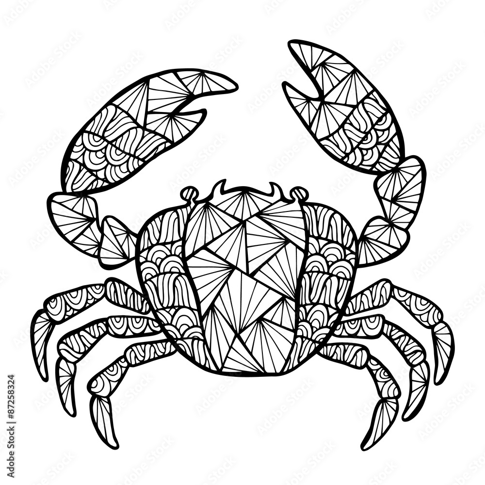 Stylized vector crab, zentangle