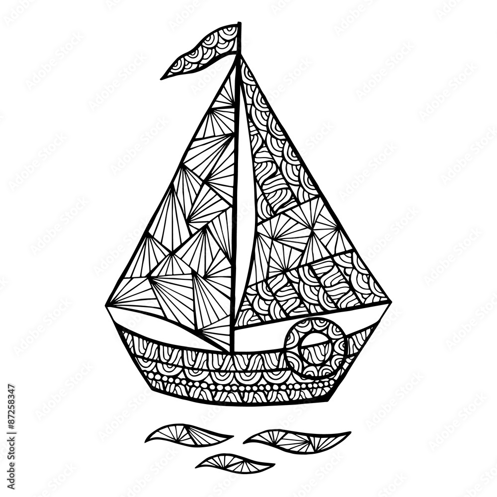 Stylized vector sailboat, zentangle