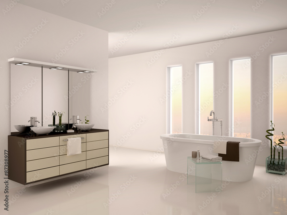 3d illustration of bright minimalistic interior of a modern bath