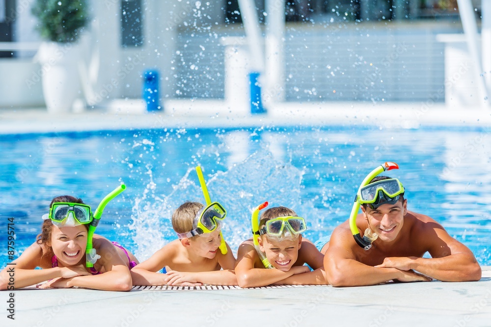 Pool, fun, smiling.