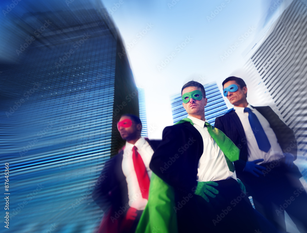 Superhero Business People Strength Cityscape Concept