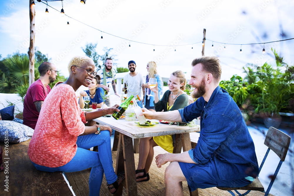 Diverse Summer Beach Party Roof Top Fun Concept