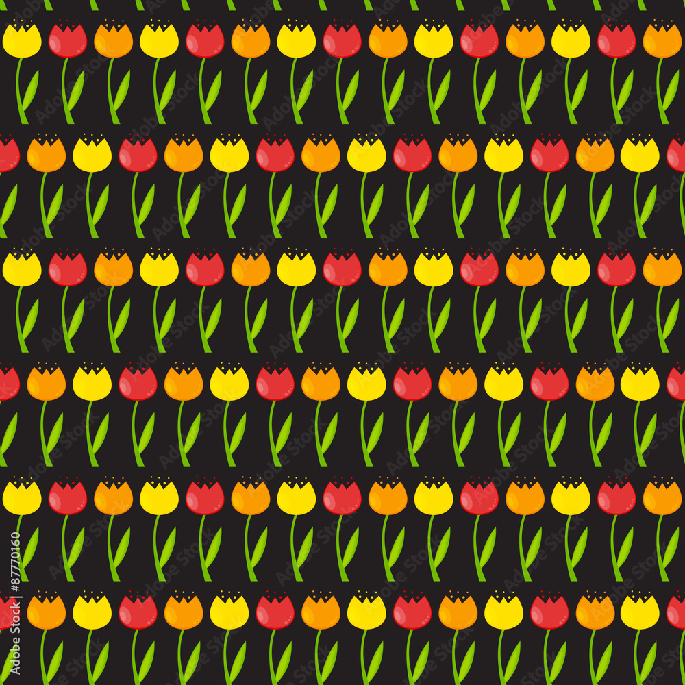 Floral Seamless Pattern Background with Tulips Vector Illustrati