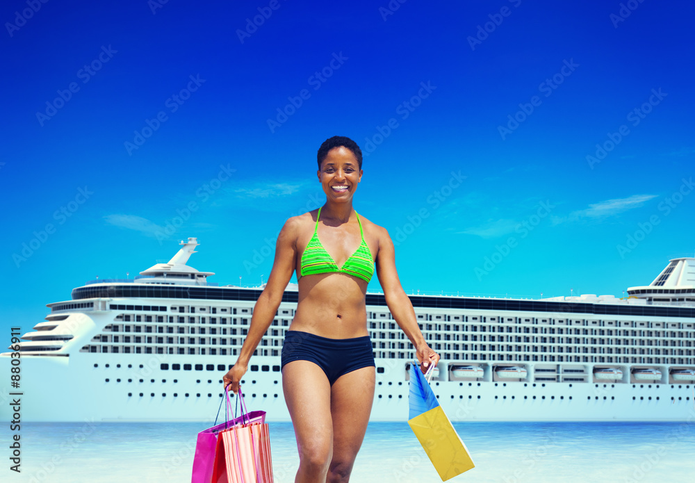 Woman Bikini Shopping Bags Beach Summer Concept