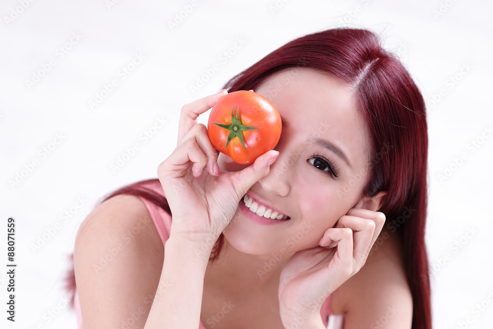 Health girl show tomato