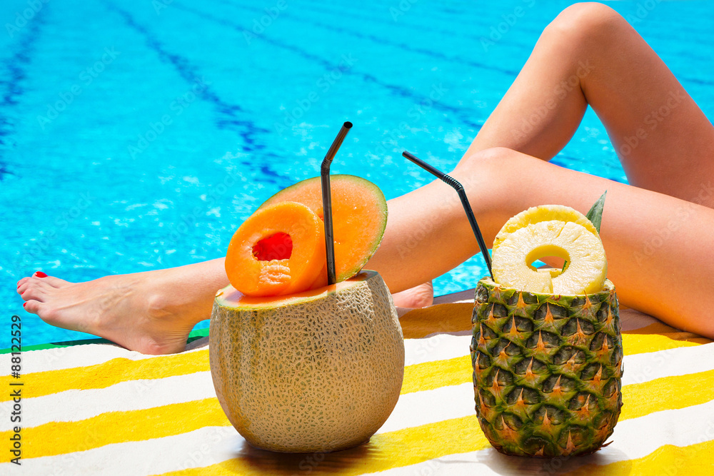 Tropical drinks at the swimming pool