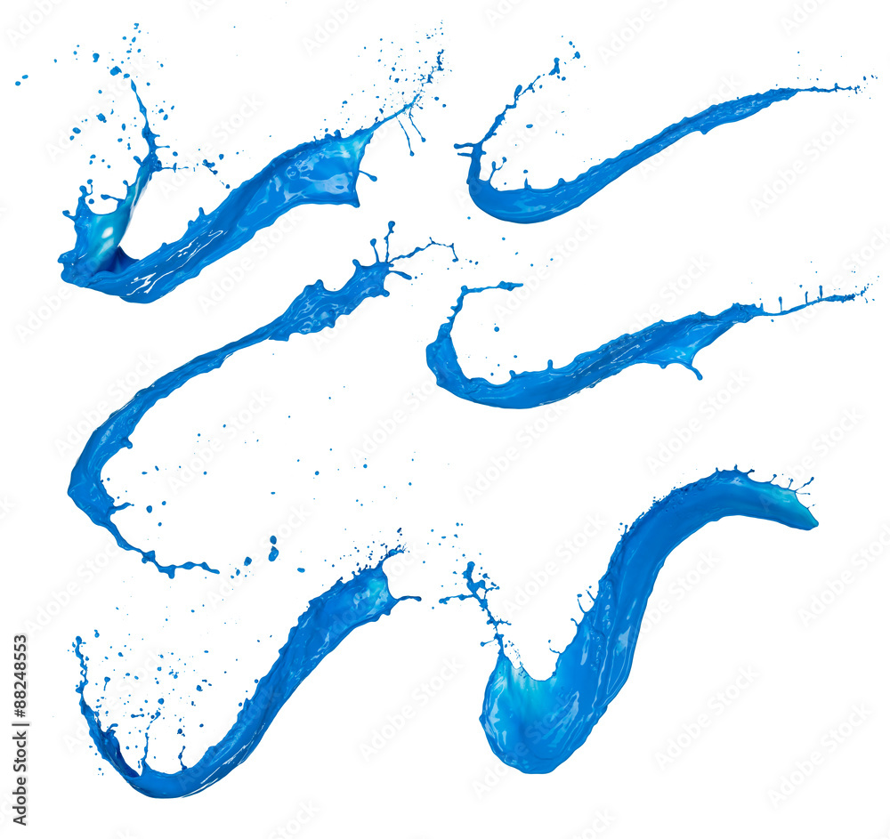 blue paint splashes on white background