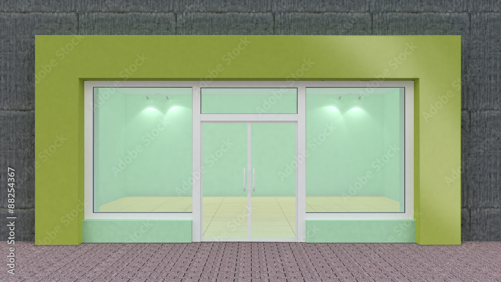 Empty green Store Front with Big Windows