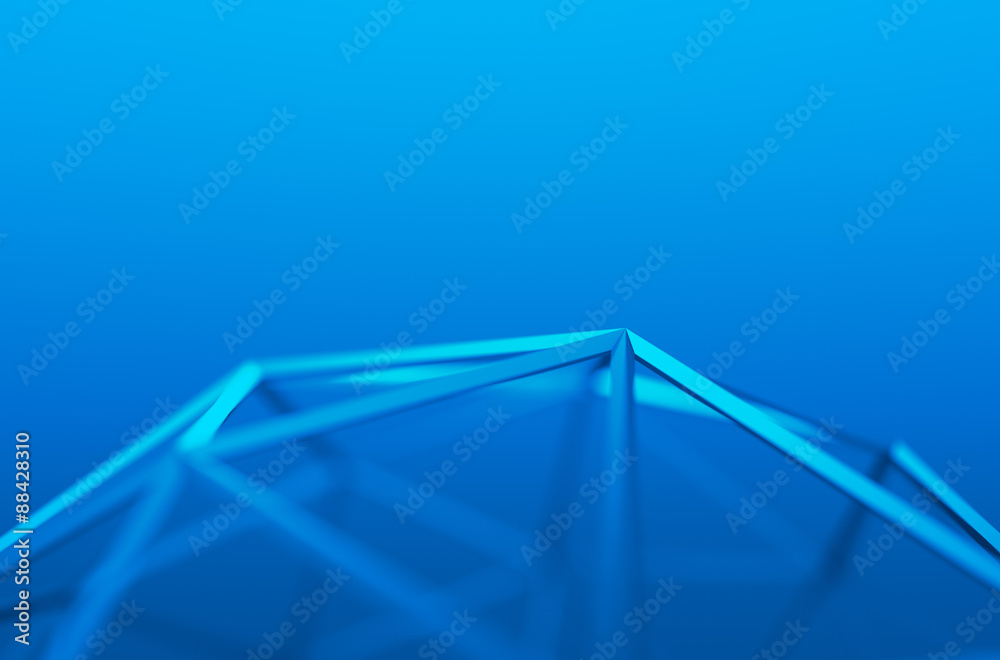 Abstract 3D Rendering of Low Poly Blue Shape.