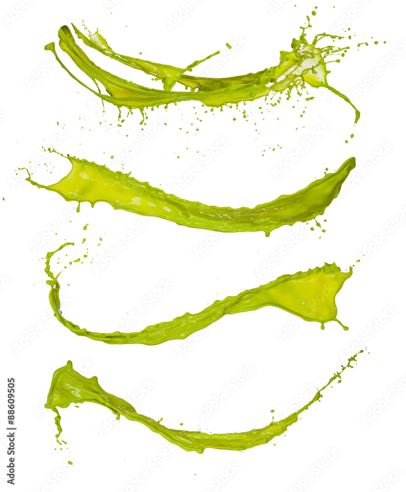 Green paint splashes on white background