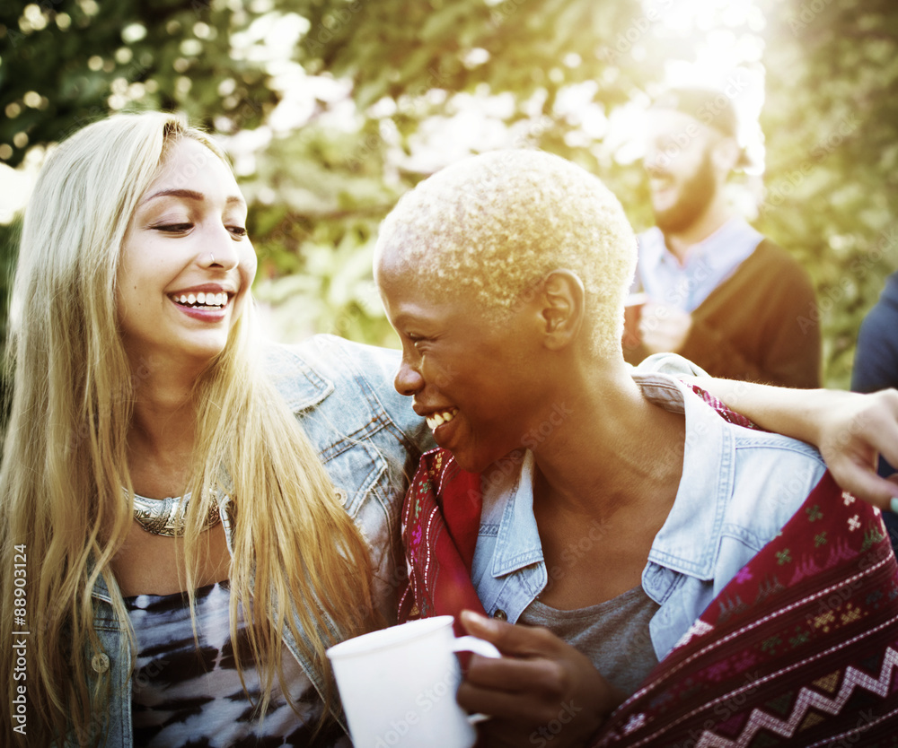 Friends Outdoors Camping Holiday Cheerful Concept