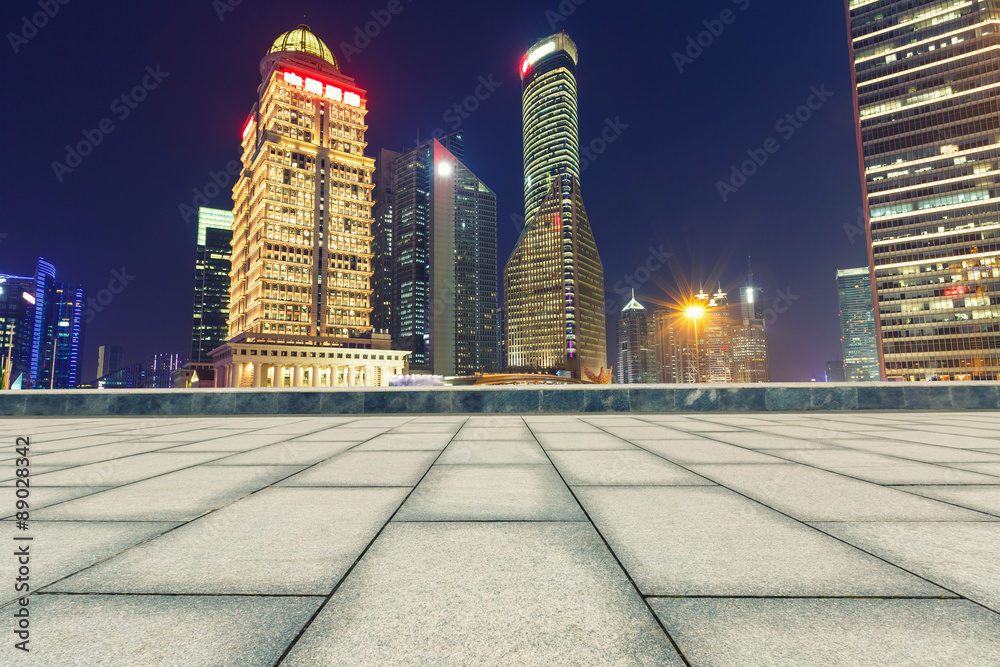 Empty square in front of the modern architecture，in Shanghai, China